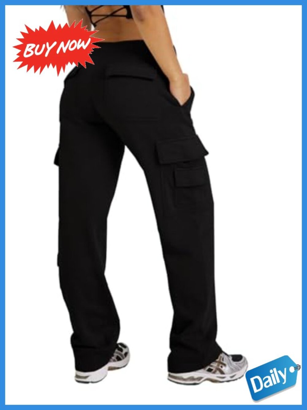 Wide Leg Cargo Sweatpants Cotton Blend Fleece Lined Straight Leg Pockets